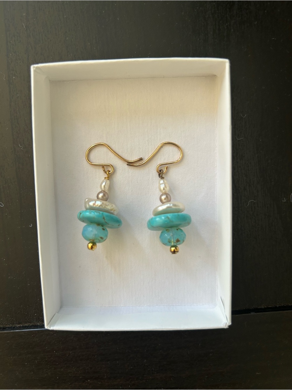 Pearl Turquoise Bead Drop Earrings